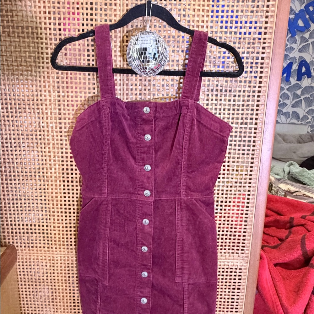 Divided Maroon Corduroy Button-Front Mini Dress